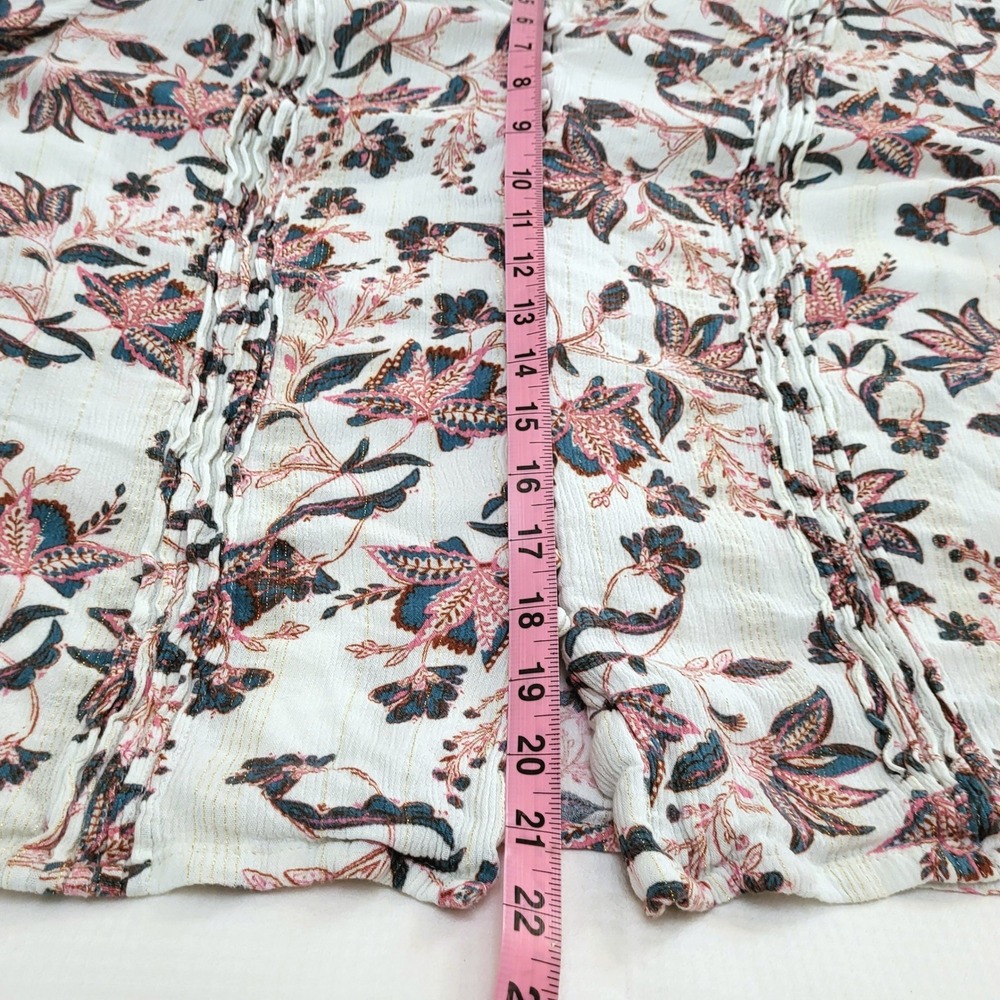 One World White Floral Boho Button 3/4 Balloon Sleeve Peasant Festival Blouse L - Picture 11 of 11